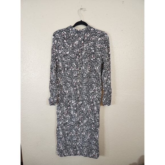Time‎ and Tru Floral Midi Dress Pockets Long Sleeve Button Front Casual Black S - Picture 2 of 7